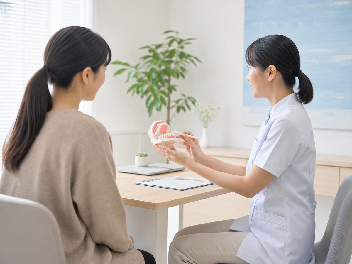 模型を使った診療前の説明風景